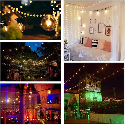 GOOTHY Outdoor String Lights, 25FT Hanging Patio Lights String with 27 G40 Clear Globe Bulbs (2 Spare), Connectable Globe String Lights for Indoor Outdoor Garden Commercial Decor, C7/E12 Base - Brown