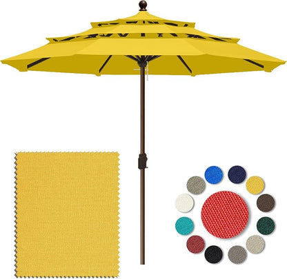Eurmax USA 10-Year-Non-Fading 10FT 3-Tier Outdoor Patio Market Umbrella,UPF50+ UV Resistant,Heavy Duty Commercial Grade,Crank Lift Design,Windproof Vented Top for Garden,Pool,Deck,Sunflower Yellow