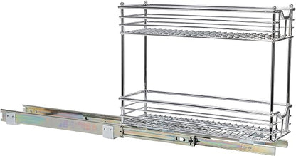 Household Essentials Glidez 2‑Tier Multipurpose Chrome‑Plated Steel Pull‑Out/Slide‑Out Under Cabinet Organizer, Chrome Finish