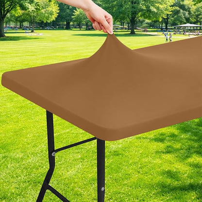 Moosfor Spandex 6 Foot Rectangle Table Cloth, Elastic Fitted Tablecloths for Picnic, Stretch Washable Patio Table Cover for Outdoor, Camping, Banquet and Parties (Brown, 30"x72")