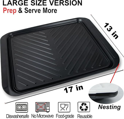 ECOIOU Extra Large Grilling Prep and Serve Trays, 17.3x13 inch BBQ Tray for Raw and Cooked Food, Melamine Serving Trays for Food, Set of 2, Black and White