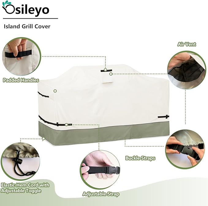 86 Inch Island Grill Cover - 600D Heavy Duty Waterproof All Weather Protection Outdoor Cover,Beige&Grayish Green