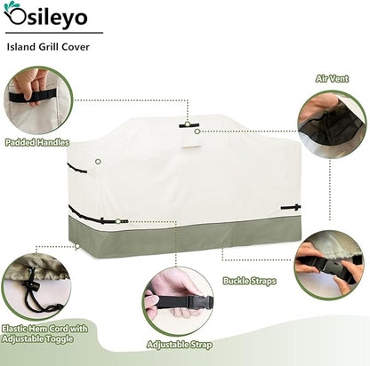 86 Inch Island Grill Cover - 600D Heavy Duty Waterproof All Weather Protection Outdoor Cover,Beige&Grayish Green