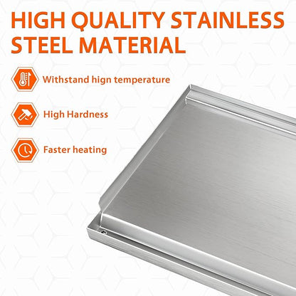 LotFun 30" x 15" Stainless Steel Cooking Griddle for Outdoor Gas Grill, Universal Griddle Flat Top Plate Insert with Grease Groove and Removable Handles for Electric/Charcoal/Gas Grill, Camping,Party