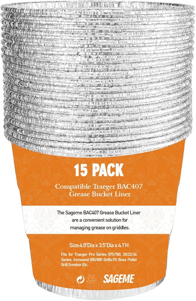 15 Pack BAC407 Grease Bucket Liner for Traeger Grills,Drip Liner Drip Pan for HDW152 Grease Bucket Traeger Pro Series 575/780, 20/22/34, Ironwood 650/885 Grills
