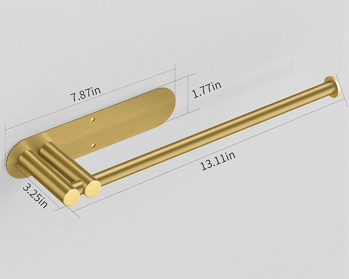 STWWO Under Cabinet Paper Towel Holder, Self Adhesive Paper Towel Rack Gold | Under Counter Under Sink Paper Towel Holder, Self-Adhesive or Wall Mounted, Fits Kitchens Bathrooms & RV