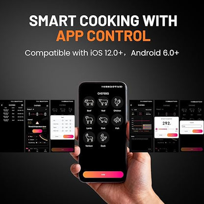 Smart Bluetooth Wireless Meat Thermometer, Real-Time Monitoring Control Digital Thermometer with Smart App, 2 Meat Probes IP67 Waterproof High Accuracy Perfect for BBQ, Oven, Grill & Smoker