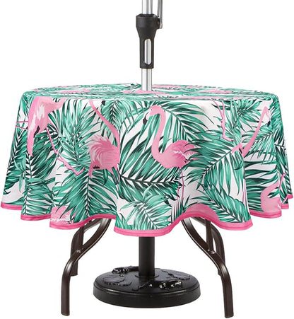 Round Outdoor Tablecloth with Umbrella Hole Umbrella Tablecloth Patio Tablecloths with Zipper for Courtyards, Terraces, and Beaches 60 in