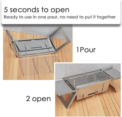 Foldable Charcoal Grill - Stainless Barbecue Stove | Stainless Portable BBQ Grill Thickened Barbecue For Camping, Easy Setup