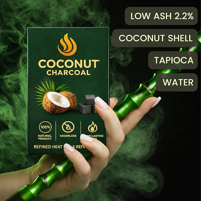 100% Natural Coconut Charcoal Coals 72 pcs, 25mm Cubes Made from Natural Coconut Shells, 2.2 lbs (1kg) Long-Lasting Hookah Charcoal, Low Ash Charcoal