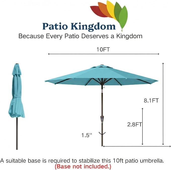 10FT Patio Umbrella Outdoor Market Umbrella with Crank and Tilt, 8 Flexible Fiberglass Ribs, UV-Resistant Waterproof Canopy for Patio, Deck, Garden, Backyard, Sky Blue