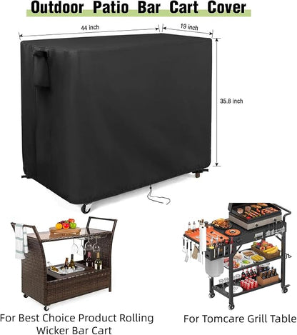Outdoor Bar Cart Cover for TomCare Grill Table/ Serving Wicker Bar Table | 44x19x36,Waterproof Dustproof Heavy Duty Oxford Fabric,for Best Choice Product Patio Wicker Bar Cart,for TomCare Grill Table