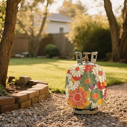 Flower Propane Tank Cover Fits Standard 20 lb Tank Cylinde Travel Trailer Propane Covers with Elastic Slip in Gas Cover Water & Wear-Resistant for Outdoor and Indoor Use