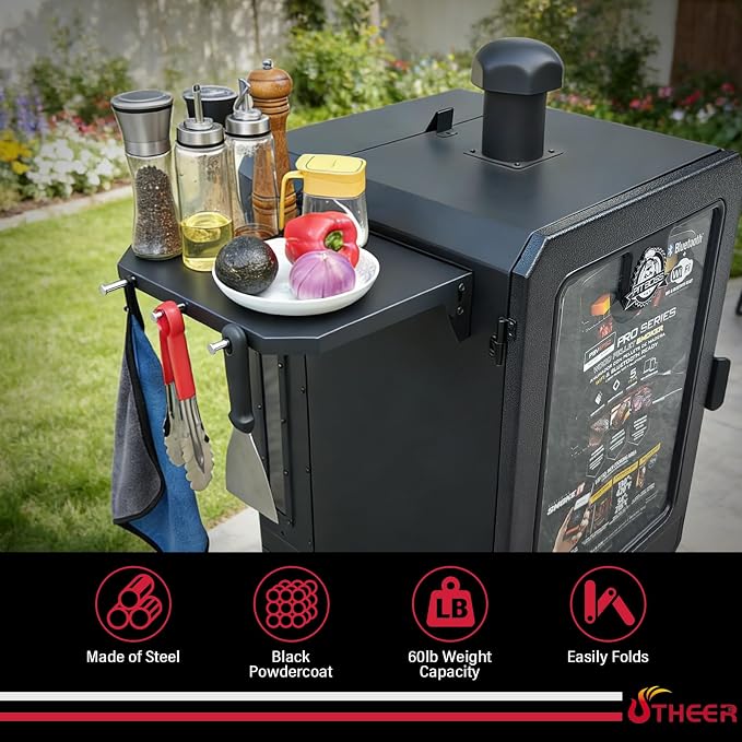 Utheer 71033 Steel Side Shelf for Pit Boss PBV4PS1/PBV4PS2 | Steel side shelf adds preparation space for vertical smokers, helps organize cooking tools during outdoor smoking