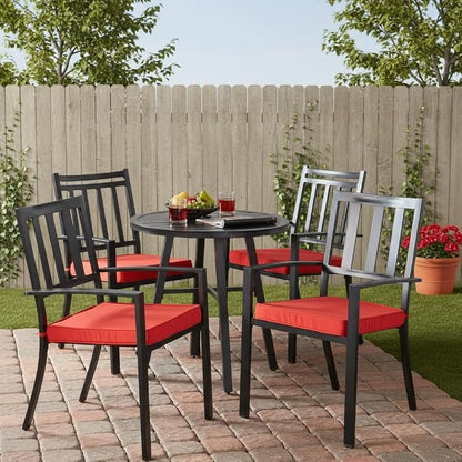 Outdoor 18 inch Square Patio Dining Chair Pads – Comfortable Fiber-Filled Seat Cushions with Ties, Reversible Polyester Fabric - Salsa Red, Set of 4