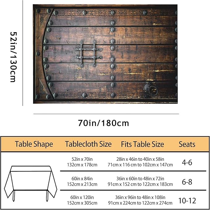 TKS MITLAN Ancient Wooden Door Tablecloth Decor Medieval Background Metal Closed Architectural Table Cloth Dining Room Kitchen Table Cover 52 x 70 Inch Oblong/Rectangle