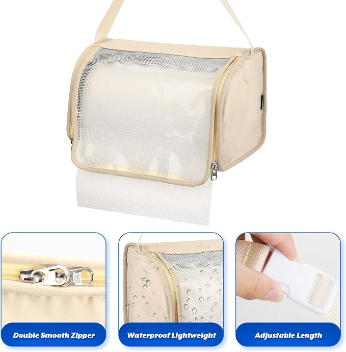 Kitchen Paper Towel Holder, Hanging Paper Towel Dispenser with Transparent Cover, Easy to Tear Papers Waterproof Papers Towels Holder for Kitchen Organization and Storage (Beige)