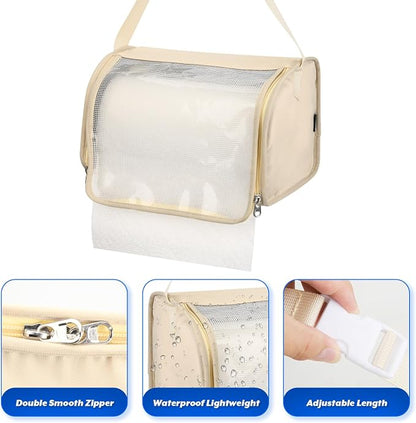 Kitchen Paper Towel Holder, Hanging Paper Towel Dispenser with Transparent Cover, Easy to Tear Papers Waterproof Papers Towels Holder for Kitchen Organization and Storage (Beige)