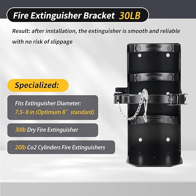 𝙐𝙥𝙜𝙧𝙖𝙙𝙚 Heavy Duty Fire Extinguisher Bracket，Wall Mount Fire Extinguisher Holder-St12 Steel, Fit 30 lb Dry/20 lb CO2 Extinguisher for School Boat Truck Replace amerex 811, 3-Yr Service