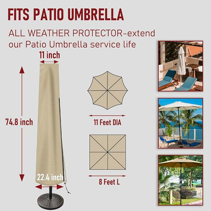Patio Umbrella Cover Outdoor Umbrella Cover with Rod Waterproof Durable 420D Polyester Fabric Patio Parasol Umbrella Cover for 7 ft to 11 ft Outdoor Umbrella