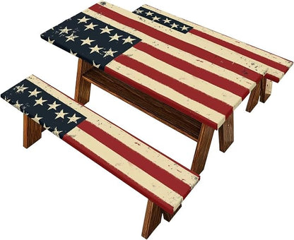 Classic American Flag Picnic Table Cover for Outdoor Camping Patriotism Elastic Fitted Table Cloth for Camping Party Supplies 3 PCS Set