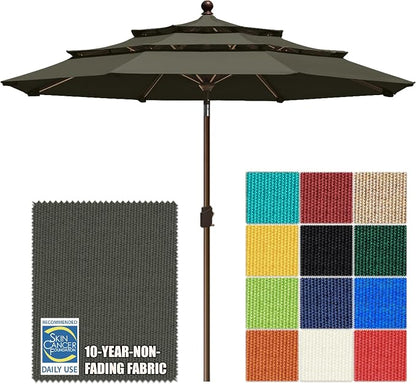 EliteShade USA 10-Year-Non-Fading 10ft 3-Tier Market Patio Umbrella, Commercial Grade Outdoor Table Umbrella with Crank Open, Windproof & UPF 50+ UV Protection, Heavy Duty Ventilation for Garden, Deck, Pool, Backyard, Beach & Bistro, Charcoal