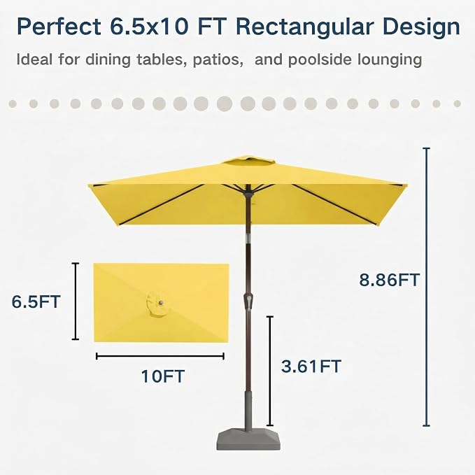 6.5' x 10' Rectangular Patio Umbrella Large Outdoor Market Umbrella w/UV Protection, Push Button Tilt and Crank Lift, Rectangle Table Umbrella for Garden, Deck, Pool, Patio, Sunshine Yellow