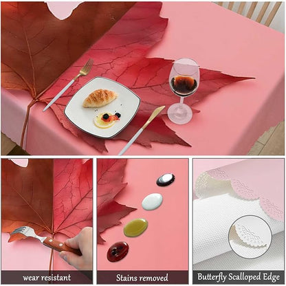 Swono Tablecloth Maple, Autumn Maple Leaf On Coral Pink Table Cloth for Kitchen Dining Tabletop Decoration Parties Weddings, 52 X 70 Inch Rectangle Tablecloth