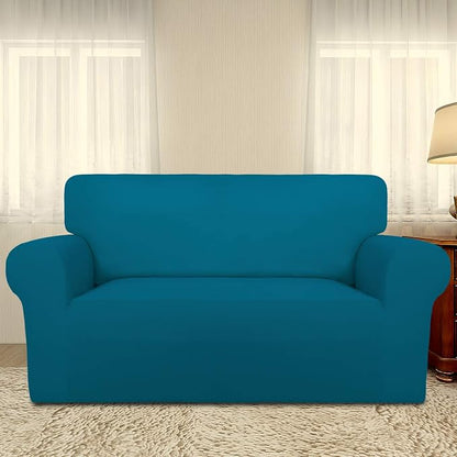 PureFit Stretch Loveseat Covers Fleece Couch Covers for Sofa Peacock Blue | 1-Piece Sofa Slipcover Soft Couch Protector, Sofa Cover Washable with Non Skid Foam and Elastic Bottom for Kids, Dogs