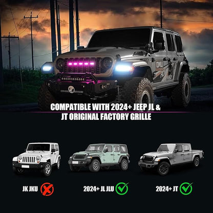 RGB LED Grille Lights Compatible with 2024-2025 Jeep Wrangler JL JLU JT,5PCS 16 Color-Changing OEM Grill Lights with APP Control Adjustable Atmosphere,Music Sync,IP68 Waterproof