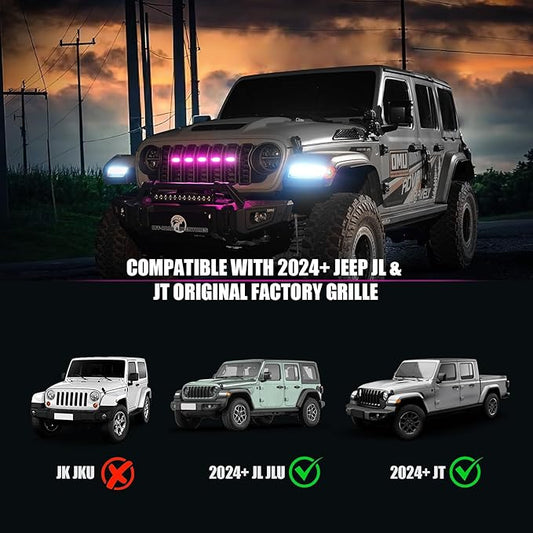 RGB LED Grille Lights Compatible with 2024-2025 Jeep Wrangler JL JLU JT,5PCS 16 Color-Changing OEM Grill Lights with APP Control Adjustable Atmosphere,Music Sync,IP68 Waterproof