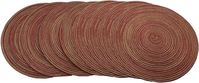 Red-A, Placemats, Round Placemats for Dining Table Set of 8 Woven Heat Resistant Non-Slip Kitchen Table Mats Diameter 14 Inch(Wine)