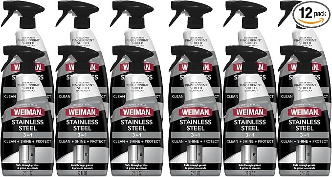 Weiman Stainless Steel Cleaner & Polish, 12 Pack, Anti Fingerprint Spray, Water Spots & Grease, No Streaks or Residue, Safe for Metal Polish, Chrome, Appliances, Fridge, Sinks & Grills