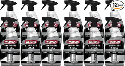Weiman Stainless Steel Cleaner & Polish, 12 Pack, Anti Fingerprint Spray, Water Spots & Grease, No Streaks or Residue, Safe for Metal Polish, Chrome, Appliances, Fridge, Sinks & Grills