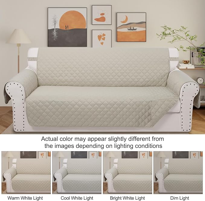 Reversible Chair Covers for Recliner Oversized, Beige/Beige | Recliner Oversized Covers for Living Room with Elastic Straps, Water Repellent, Chair Protectors Covers for Dogs