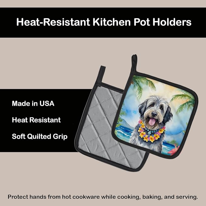 Caroline's Treasures Bergamasco Sheepdog Luau Pair of Pot Holders Kitchen Heat Resistant Pot Holders Sets Oven Hot Pads for Cooking Baking BBQ, 7 1/2 x 7 1/2