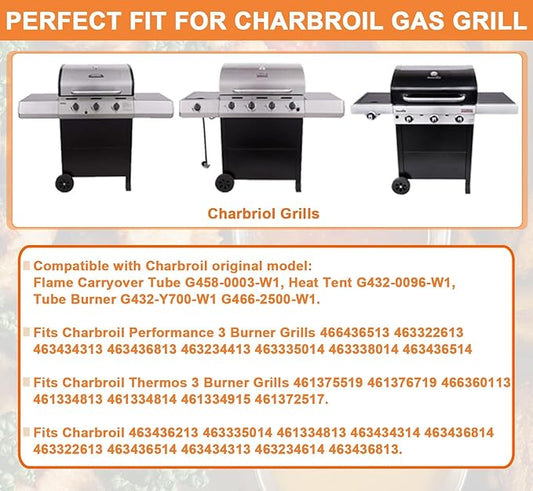 Grill Parts for Charbroil Grill Replacement Parts 463436215 461334813 463434314 463436814 463322613 463436514 463434313 Parts for Charbroil G432-0096-W1 Heat Plate Tent Shield, Carryover Tube & Burner