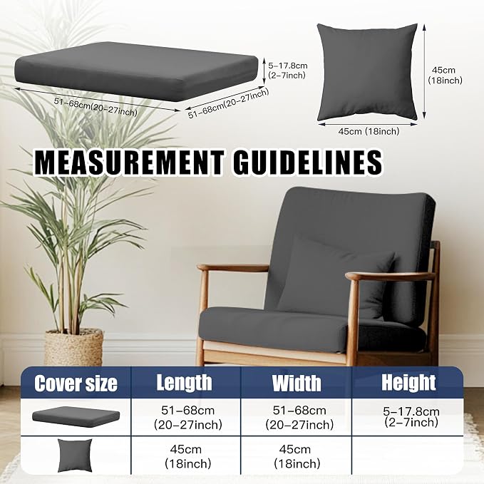 Outdoor Cushion & Pillow Cover Set, 8 Seat Covers + 4 Pillow Covers | Stretch Fit, Replacement, Washable and Reusable Furniture Protectors, Fits most patio furniture cushion covers, Cover Only
