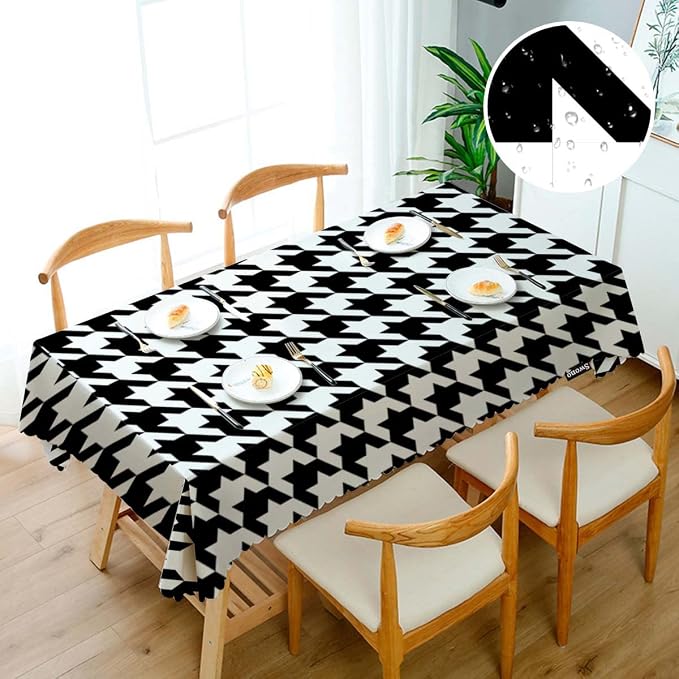 Swono Rectangle Tablecloth Black White Houndstooth 52x70 Inch Heavy Duty Water-Resistant Dining Table