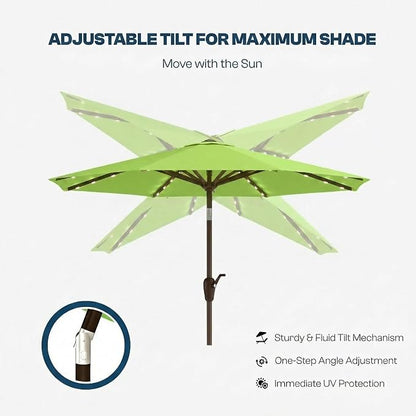 10FT Solar Patio Umbrella with Lights, Outdoor Table Market Umbrella with 32 LED Lights, 8 Sturdy Ribs, Push Button Tilt and Crank for Pool, Deck and Garden, UV-Resistant