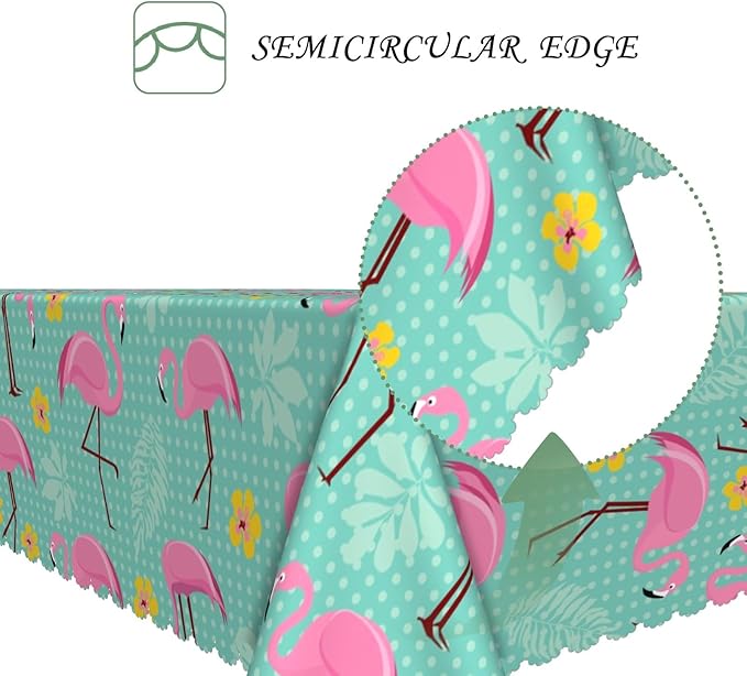 52x70 Inch Summer Pink Flamingo Tablecloth Retro Polka Dot Hawaiian Tropical Palm Leaf Green Table Cloth Waterproof Stain Resistant Table Cover for Dining Beach Pool Party Kitchen Home Decor