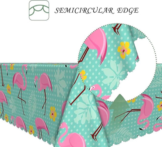 70x140 Inch Summer Pink Flamingo Tablecloth Retro Polka Dot Hawaiian Tropical Palm Leaf Green Table Cloth Waterproof Stain Resistant Table Cover for Dining Beach Pool Party Kitchen Home Decor