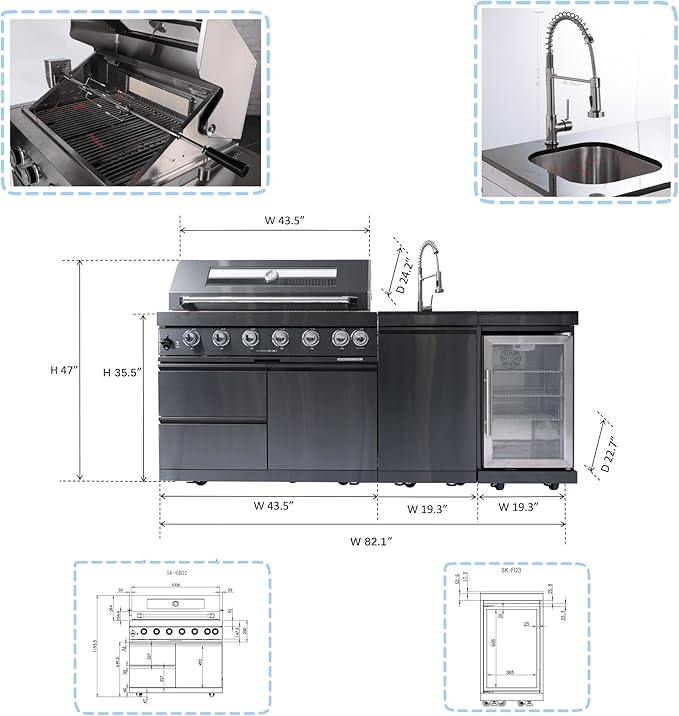 Modular Outdoor Kitchen Island with Grill,85,000 BTU,101 Inch,Black