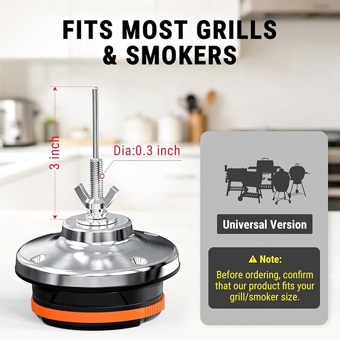 TempPro TempGauge Bluetooth Grill Thermometer with LCD Display & App Alerts | 500FT Wireless Temperature Gauge for Smoker, Kettle, Kamado, Pellet, Gas Grills, 0.3 Inches Universal Sensor Fits Most Lids