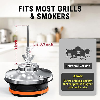 TempPro TempGauge Bluetooth Grill Thermometer with LCD Display & App Alerts | 500FT Wireless Temperature Gauge for Smoker, Kettle, Kamado, Pellet, Gas Grills, 0.3 Inches Universal Sensor Fits Most Lids