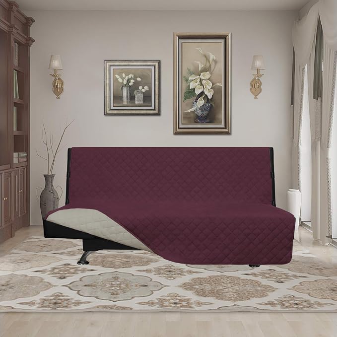 Easy-Going Reversible Couch Cover, Large Futon Sofa, Wine/Beige | Machine Washable Slipcover For Dogs, Water Resistant Furniture Mat For Living Room, Non-Slip Sofa Cover, Pet Friendly