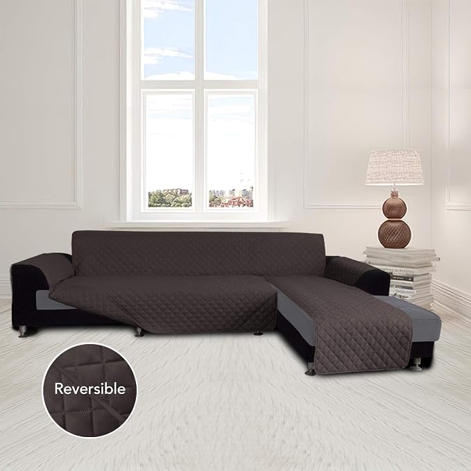 Easy-Going Reversible L-Shape Sectional Couch Cover, Small, Chocolate | Soft Sofa Slipcover For Dogs, Fits Left/Right Chaise Lounge Protector, Water Resistant Mat For Living Room