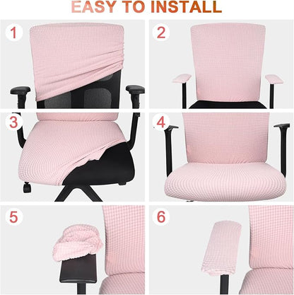 Tallew 8 Pcs Office Chair Covers Stretchable Armrest Seat,XL,Pink | Universal Fit Office Desk Chairs, Protective Seat Backrest Slipcovers, Stretchable Prevent Wear, Easy Install for Rotating