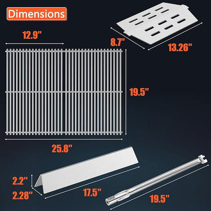 Grill Parts for Weber Genesis 300 Series with Front-Mounted Control, Fits Weber Genesis E310 E320 E330 Series Grill, Grill Grates + Flavorizer Bars+ Heat Deflector + Burner Tube（7528+7620+7622+62752）
