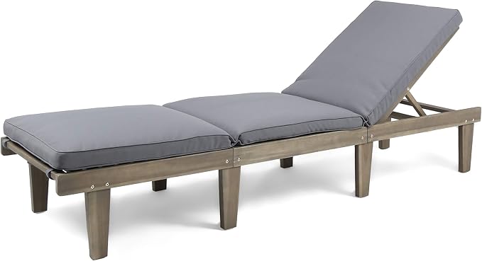 Christopher Knight Home Alisa Outdoor Acacia Wood Chaise Lounge, Grey Finish/Dark Grey Cushion
